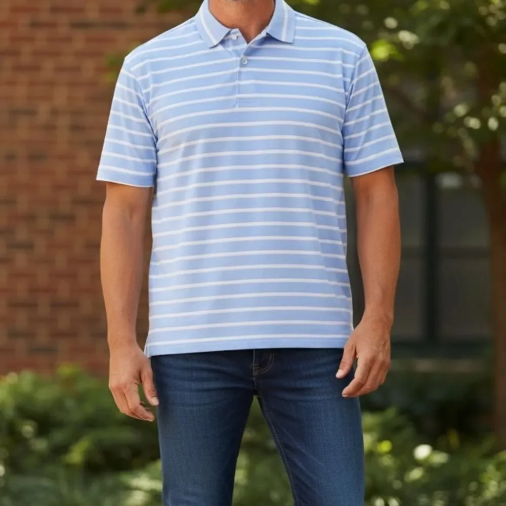 NWT RLX Ralph Lauren Sky Blue and White Striped Polo Shirt XL